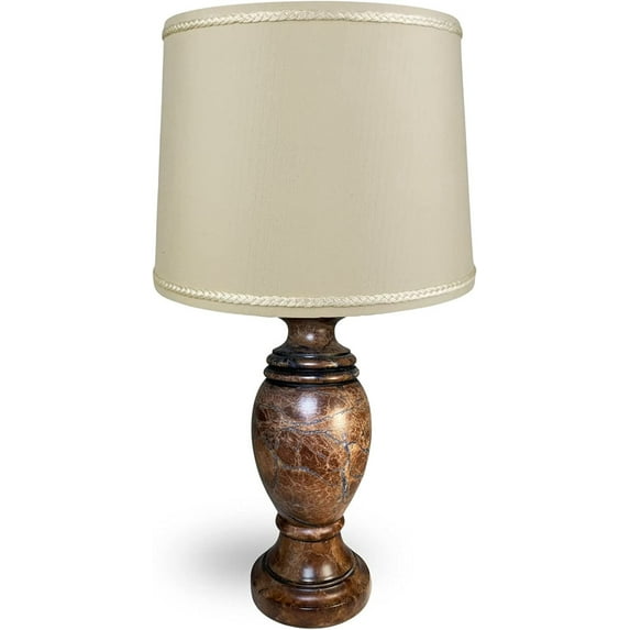 Royal Designs, Inc. Mini Natural Stone Alabaster Lamp, Round Base with Drum Shade, LAL-5005CR-641UT-BG, Crackle
