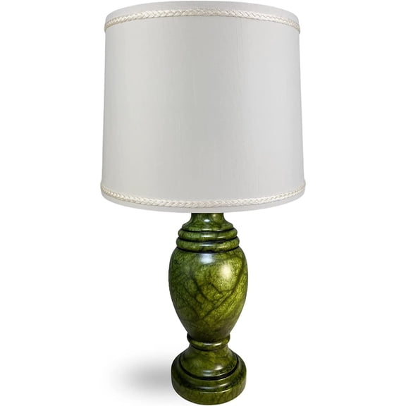 Royal Designs, Inc. Mini Natural Stone Alabaster Lamp, Round Base with Drum Shade, LAL-5005JA-641UT-WH, Jade