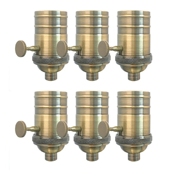 Royal Designs, Inc. On/Off Vintage Turn Knob Lamp Socket for Incandescent LED Bulbs, Antique Brass, Set of 6