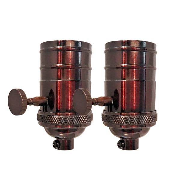 Royal Designs, Inc. On/Off Vintage Turn Knob Lamp Socket for Incandescent LED Bulbs, Oil Rubbed Bronze, Set of 2