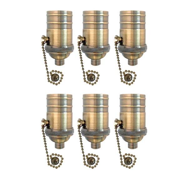 Royal Designs, Inc. Pull Chain Lamp Socket for Incandescent LED Bulbs, Antique Brass, Set of 6
