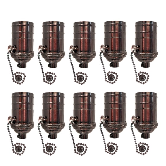 Royal Designs, Inc. Pull Chain Lamp Socket for Incandescent LED Bulbs, Oiled Rubbed Bronze, Set of 10