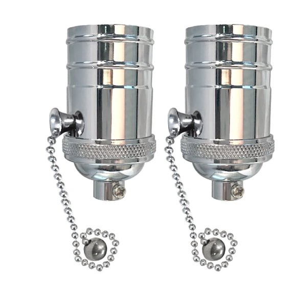 Royal Designs, Inc. Pull Chain Lamp Socket for Incandescent LED Bulbs, Polished Nickel, Set of 2