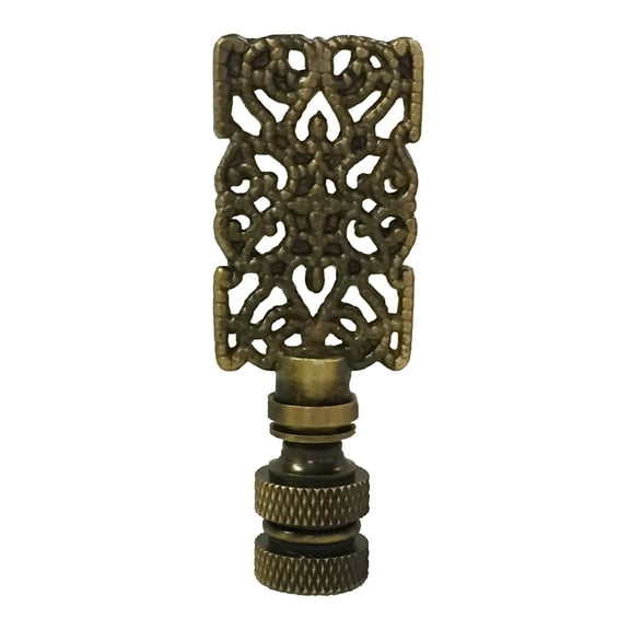 Royal Designs, Inc. Rectangle Center Cross Filigree 2.5 Inch Lamp Finial for Lamp Shade, F-5019AB-1, Antique Brass, Single