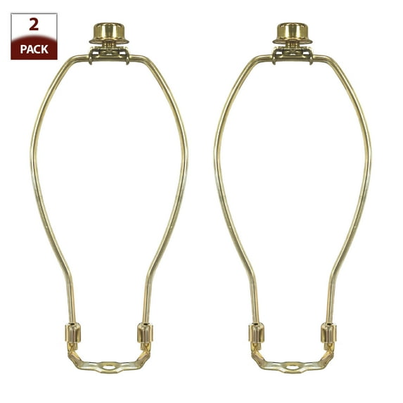 Royal Designs, Inc. Set of 2, 8.5 inch Polished Brass Lamp Shade Harp Holder with Lamp Finial, DIY Repair/Replacement, Heavy Duty, for Table/Floor Lamps