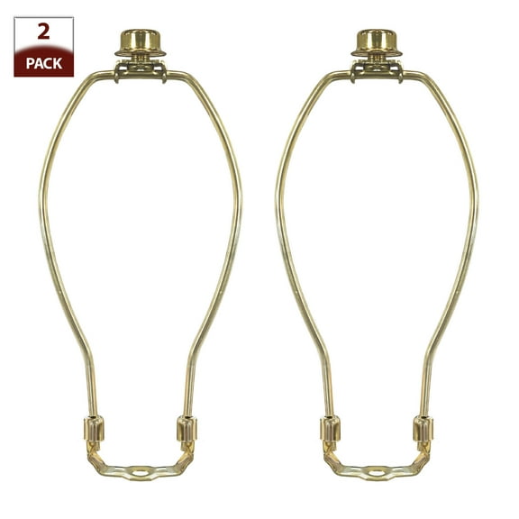 Royal Designs, Inc. Set of 2, 9.5 inch Polished Brass Lamp Shade Harp Holder with Lamp Finial, DIY Repair/Replacement, Heavy Duty, for Table/Floor Lamps
