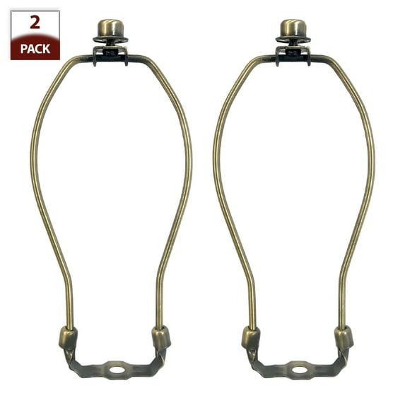 Royal Designs, Inc. Set of 2, 8 inch Antique Brass Lamp Shade Harp Holder with Lamp Finial, DIY Repair/Replacement, Heavy Duty, for Table/Floor Lamps