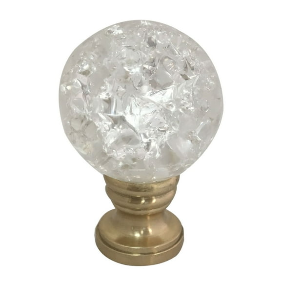 Royal Designs, Inc. Small Ball with Crackle Texture K9 Crystal Clear Finial for Lamp Shade, F-5042C-1, Polished Brass, Single