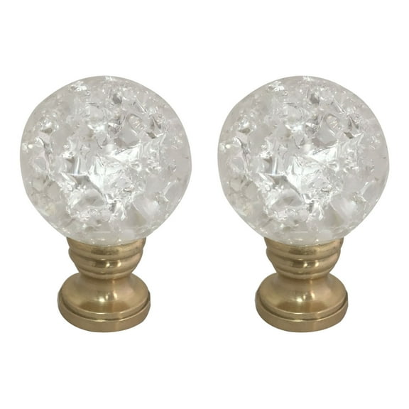Royal Designs, Inc. Small Clear Ball with Crackle Texture K9 Crystal Lamp Finial for Lamp Shade, F-5042C-2, Polished Brass, Pack of 2