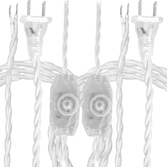 Royal Designs, Inc. Twisted Rayon Lamp Cord, Molded 2-Prong Plug, Rotary Dimmer Switch, DIY Repair/Replacement, 8 Ft, White, SPT-1 UL Stamped, Set of 2