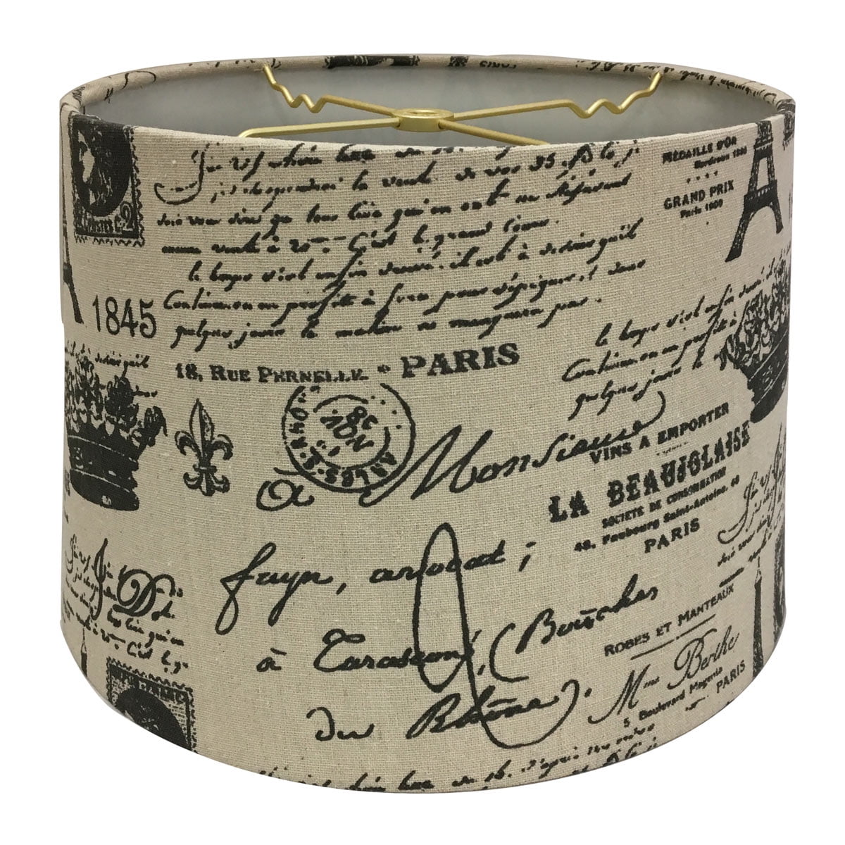 Royal Designs Linen Eggshell and Black Vintage French Print Hardback Lamp Shade, 15 x 16 x 10