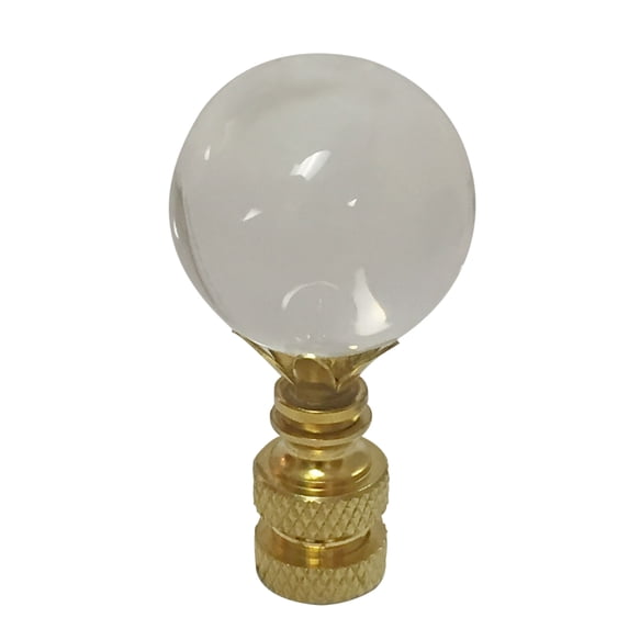 Royal Designs Medium Clear Ball K9 Crystal Lamp Finial for Lamp Shade with Polished Brass Base