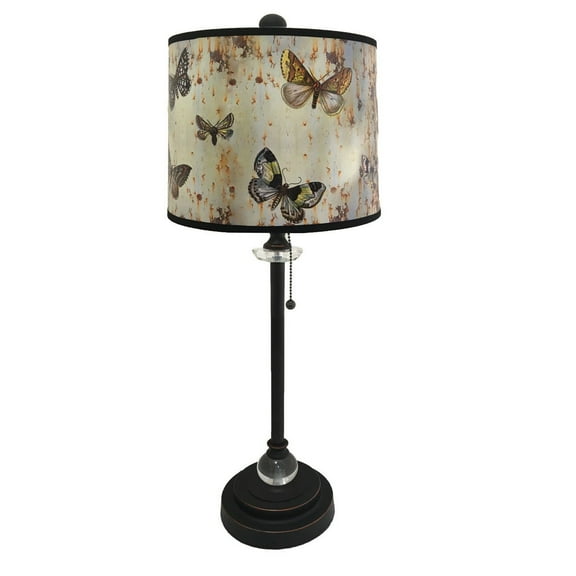 Royal Designs Oil Rub Bronze Lamp with Butterfly Graphic Lamp Shade 2 Lights