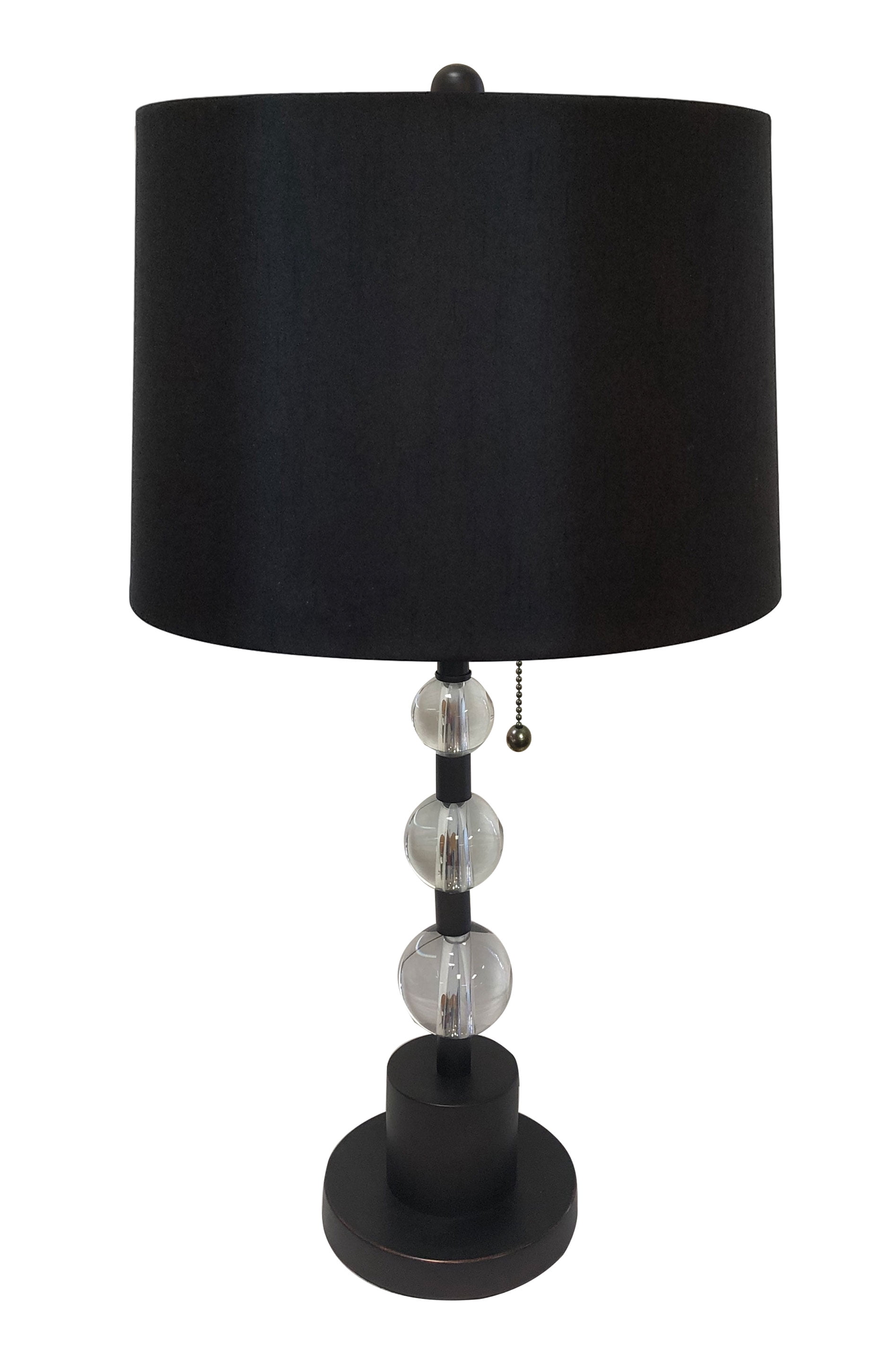 Royal Designs Oil Rub Bronze Lamp with Crystal Ball Accents and Black Shallow Drum Hardback Lamp Shade