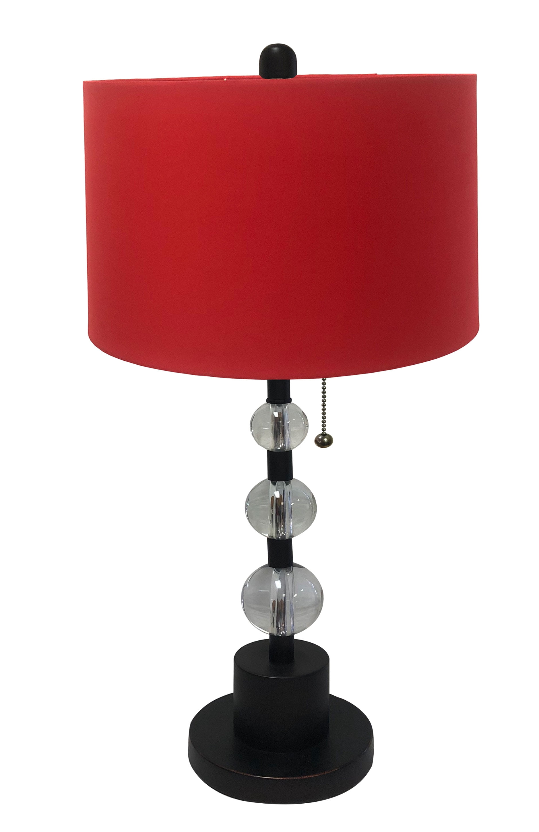Royal Designs Oil Rub Bronze Lamp with Crystal Ball Accents and Red Shallow Drum Hardback Lamp Shade