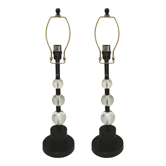 Royal Designs Set of 2 Lamp Bases with Crystal Ball Accents, Matching Harp and Finial, Oil Rub Bronze Finish
