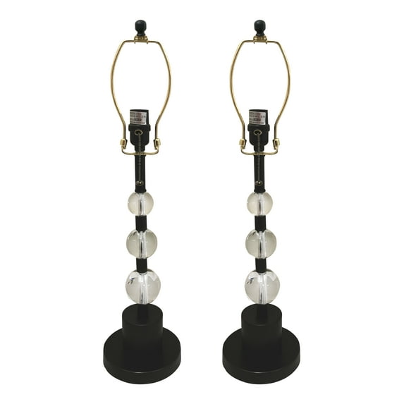 Royal Designs Set of 2 Lamp Bases with Crystal Ball Accents, Matching Harp and Finial, Oil Rub Bronze Finish