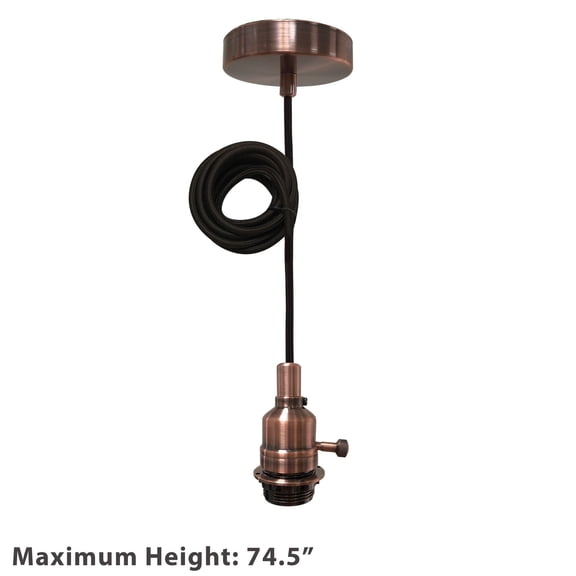 Royal Designs Vintage-Style Antique Copper Keyless Uno Threaded Dimmable Pendant Light Socket and Canopy with Brown Rayon Fabric Cord