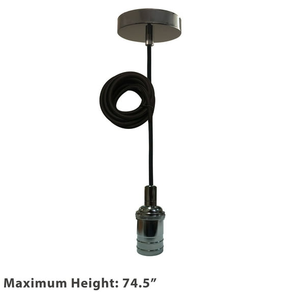 Royal Designs Vintage-Style Gun Metal Gray Keyless Pendant Light Socket and Canopy with Black Rayon Fabric Cord