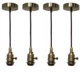 thumbnail image 1 of Royal Designs Vintage-Style Gun Metal Gray Keyless Uno Threaded Dimmable Pendant Light Socket and Canopy with Black Rayon Fabric Cord, Set of 4, 1 of 6