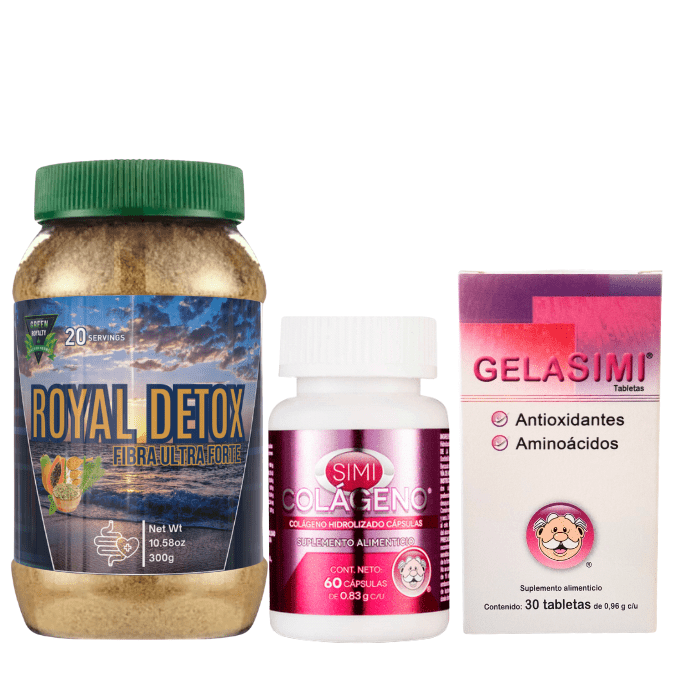 Royal Detox Fiber 300g, Simi Collagen 60 Capsules & Gelasimi Antioxidant 30 Tablets Supplement Bundle