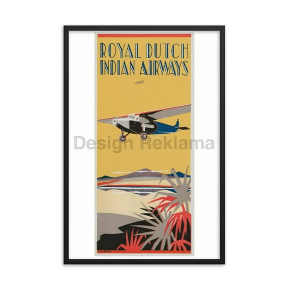 Royal Dutch Indian Airways circa 1935. Framed Vintage Travel Poster. Signed Ludburg