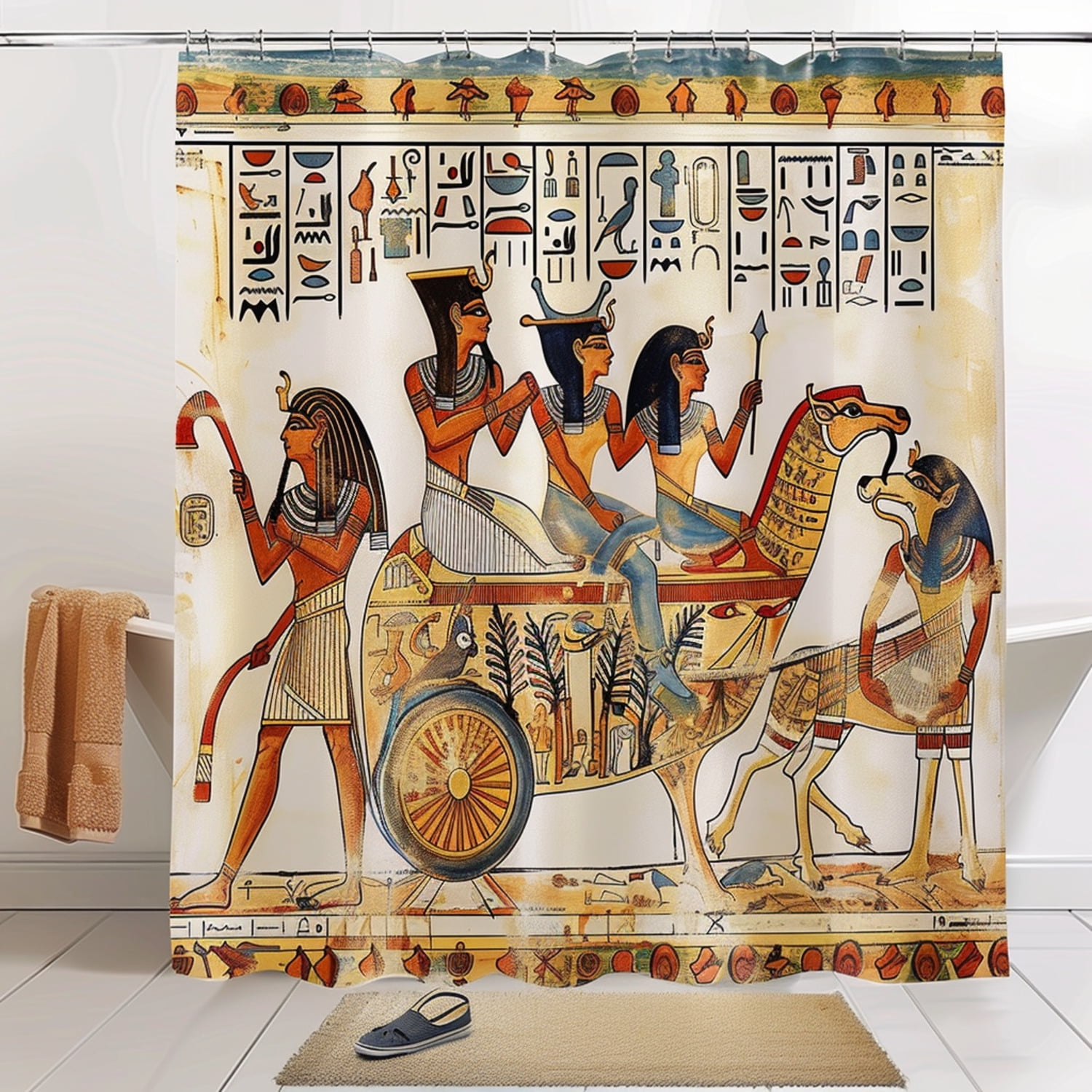 Royal Egyptian Chariot Shower Curtain Set with Pharaohs Dogs and ...