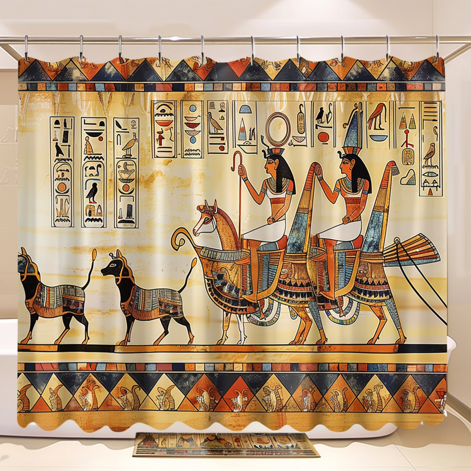 Royal Egyptian Chariot and Canine Companions Shower Curtain Set ...