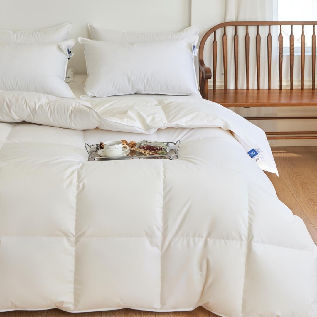 Twin White Cotton Feather and Down Comforter