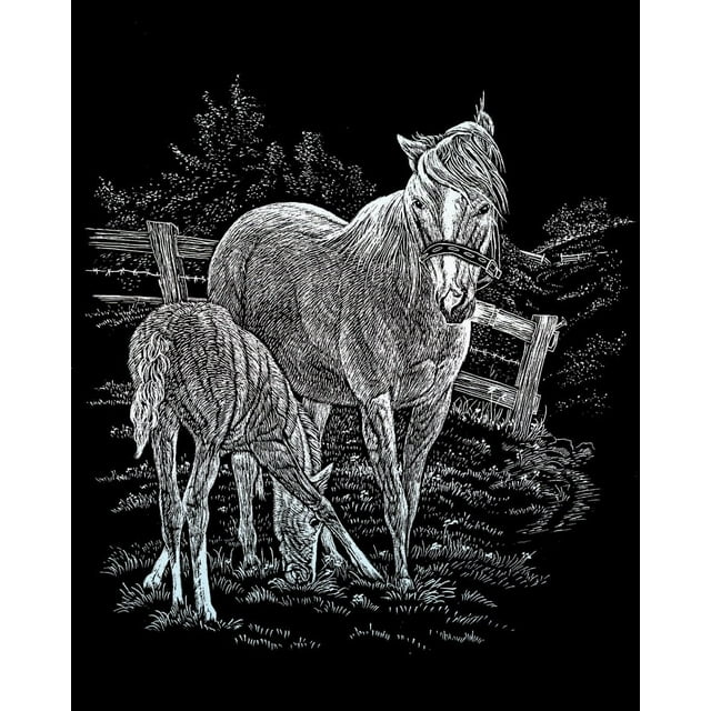Royal Engraving Art Kit Silver Foil Mare and Foal