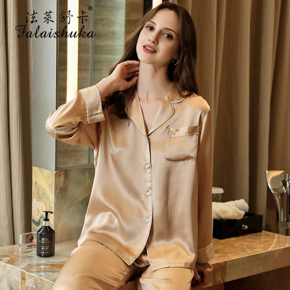 Royal Exclusive 19mm Silk Pajamas Women's Spring/Summer Mulberry Silk Home Clothes Long Sleeve Silk Two Piece Set