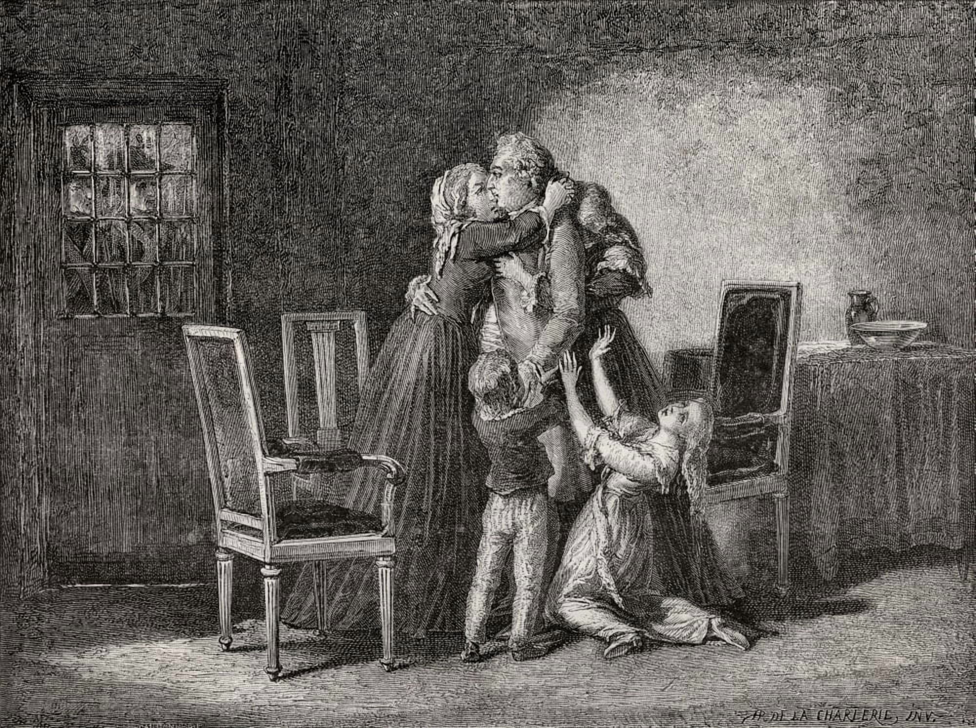 The Royal Familys Last Farewell 20 January 1793 Engraved By Carbonneau After De La Charlerie From Histoire De La Revolution Francaise By Louis Blanc Canvas Art - Ken Welsh Design Pics (34 x 26)