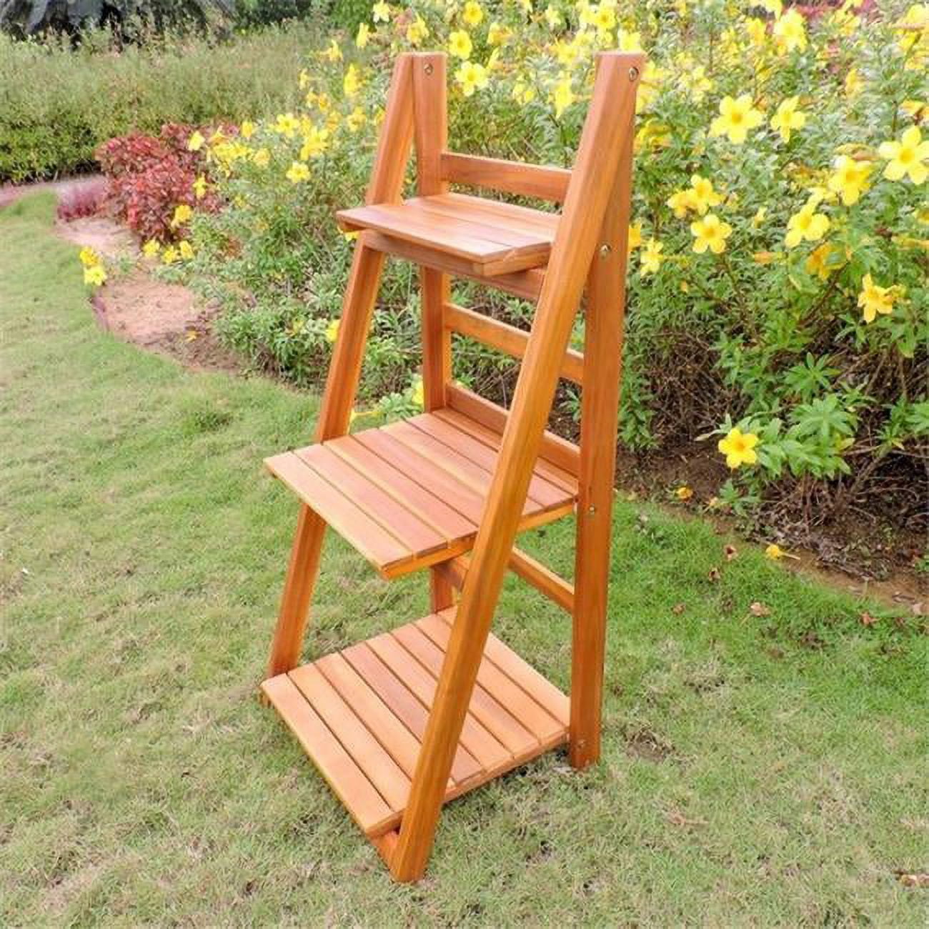 Acacia Wood 3-Tier Folding Plant Stand in Natural Finish