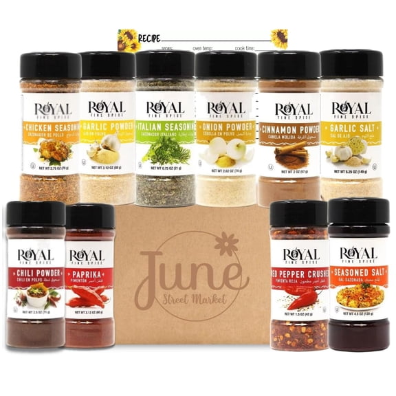 Royal Fine Spice Variety Pack 10 Seasonings: Chicken, Garlic Powder, Italian, Onion, Cinnamon, Garlic Salt, Chili, Paprika, Red Pepper, Seasoning Salt