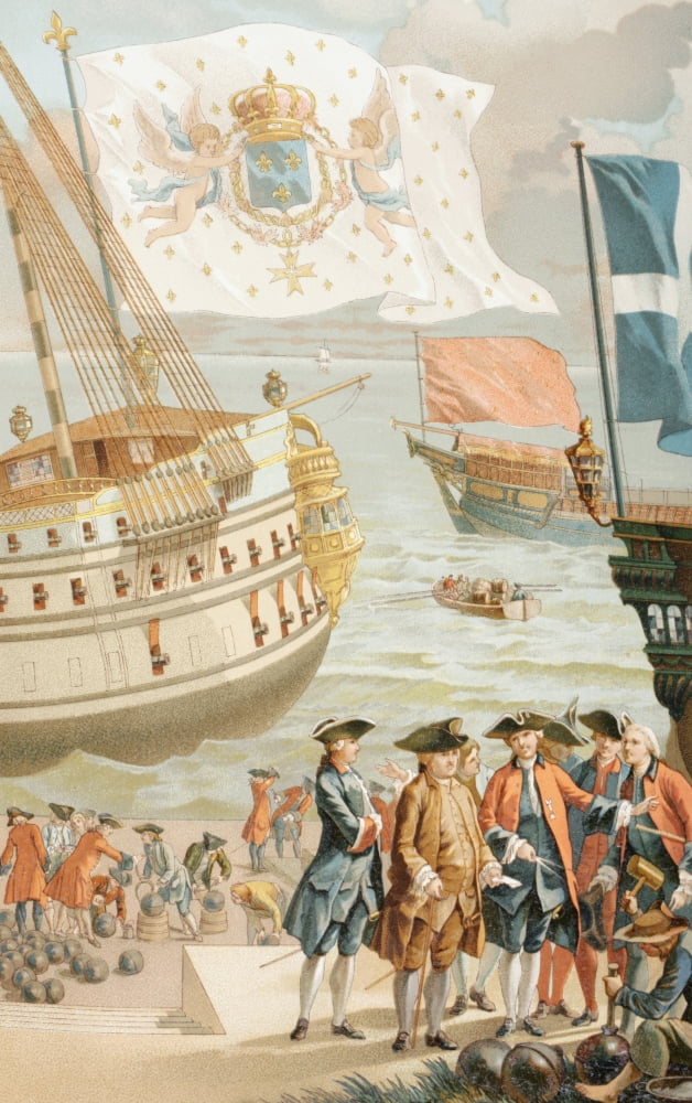 The Royal Flag Of France Flying Over A French Navy Ship Of The 18Th Century From Xviii Siecle Institutions Usages Et Costumes Published Paris 1875 Canvas Art - Ken Welsh Design Pics (22 x 36)