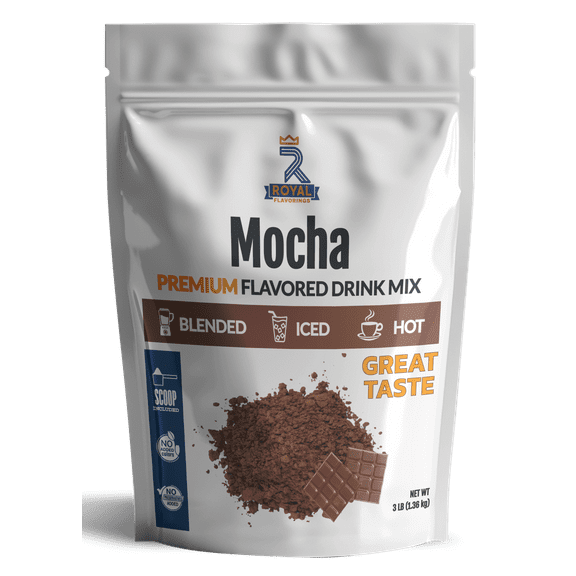 Royal Flavorings Mocha Premium Flavored Frappe Drink Mix for Blended Frappe, Iced or Hot Drinks, Stand up Resealable Bag 3 Lb.