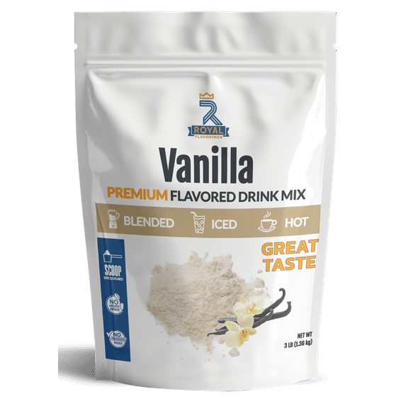 Royal Flavorings Vanilla Premium Flavored Frappe Drink Mix for Blended, Iced or Hot Drinks, Stand up Resealable Bag 3 Lb.