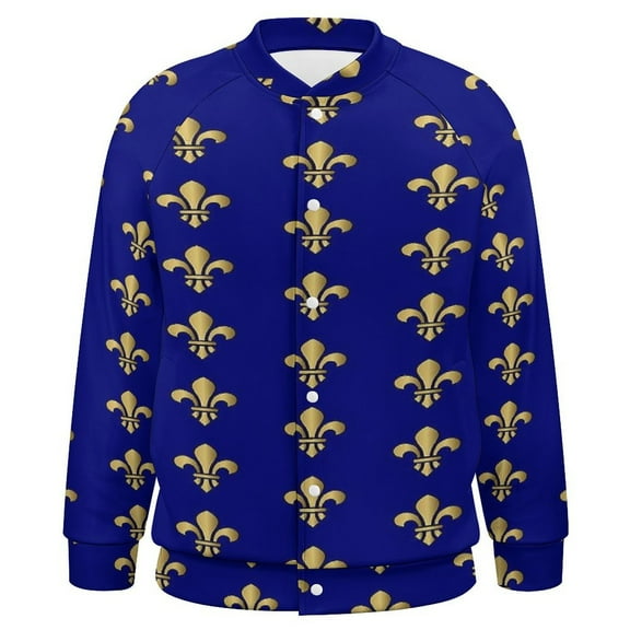 Royal Fleur De Lys Blue Baseball Jersey Fashion Ribbed Sleeve Man Women's Jacket Motion Tops XXS-6XL