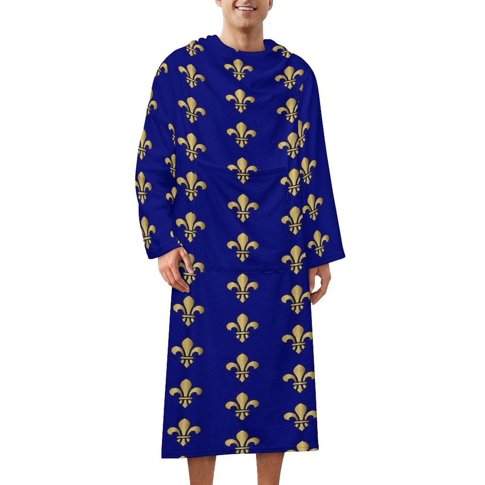 Royal Fleur De Lys Blue Bathrobe Plush Bathrobe Cozy Unisex Winter ...