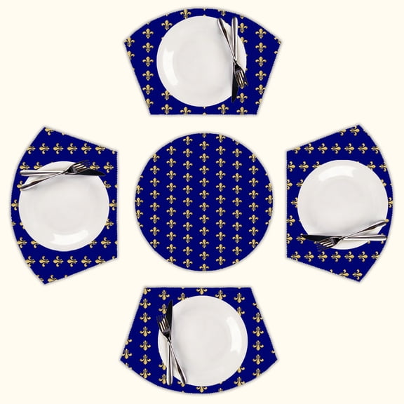 Royal Fleur De Lys Blue Round Table Placemats Set Of 5 Wedge Table Mats Washable Heat Resistant Place Mat For Dining Table Kitchen Farmhouse Restaurant