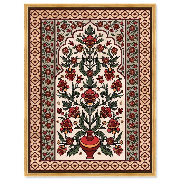 Royal Floral Mat Canvas Oriental Wall Decor by Art Remedy, Gold Frame, 24 x 30