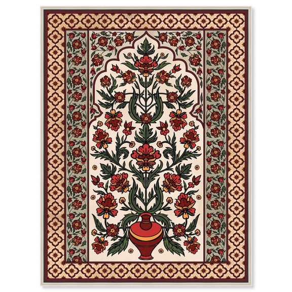 Royal Floral Mat Canvas Oriental Wall Decor by Art Remedy, Silver Frame, 16 x 20