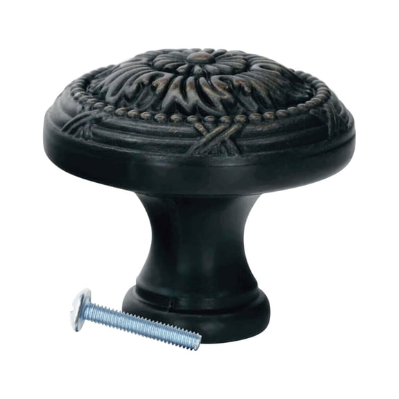 Royal Floral Style, Brushed Oil-Rubbed Bronze Cabinet Hardware Knob, 1-1/4 Inch Diameter