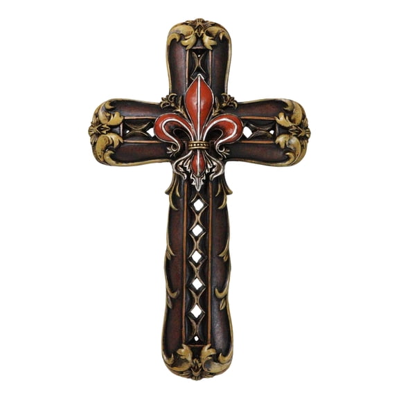 Royal Florentian Rococo Fleur De Lis Classic Faux Wooden Rustic Wall Cross