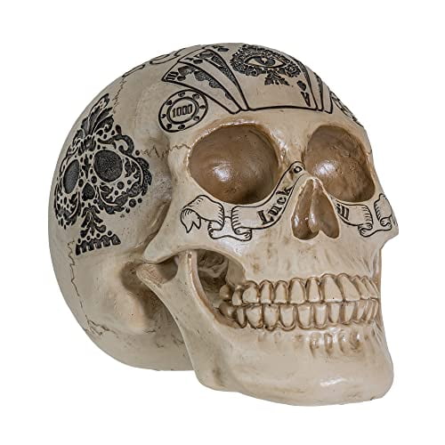 Royal Flush Playing Cards Skull Figurine