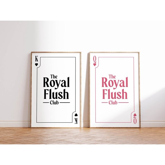 Royal Flush Playing Cards Wall Art Prints Set With Playful Bathroom Decor
