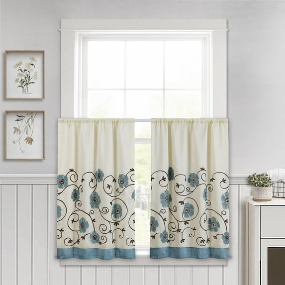 Royal Garden Kitchen Tier Window Curtain Panels Blue 58x36 Set(Each 29x36)