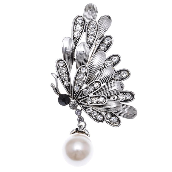 Royal Glittering Crystal Rhinestone Butterfly Wing Faux Pearl Pin Brooch