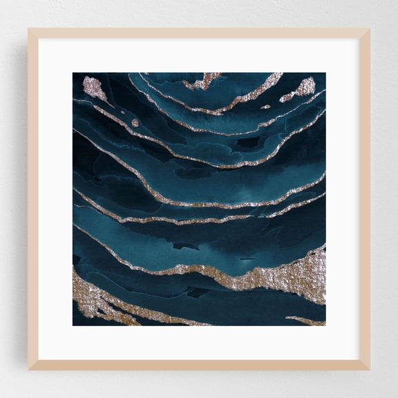Royal Gold Abstract - Painting Abstract Modern Art Geometric Pattern Art Deco Minimalist Watercolor Oak Framed Wall Art Print 8 x 8 inches