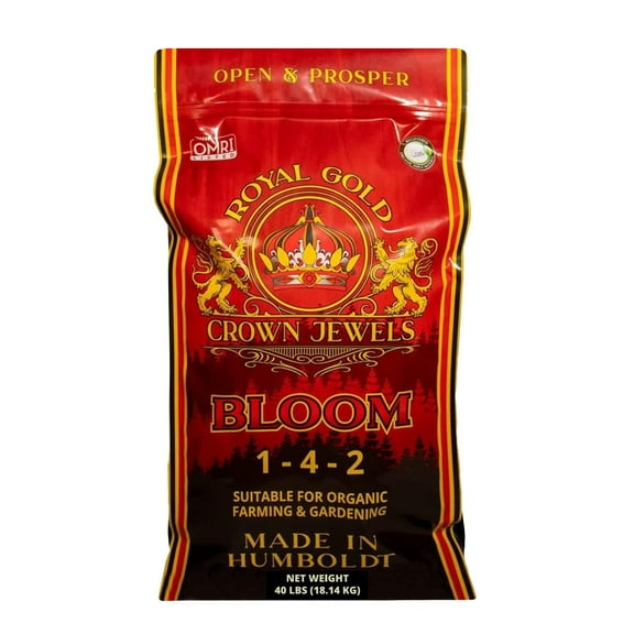 Royal Gold Crown Jewels Organic Bloom 1-4-2 Dry Soluble Fertilizer, 40 lbs - for Feeding Flowering Crops to Produce Vigorous Blossoms and Optimal Plant Development